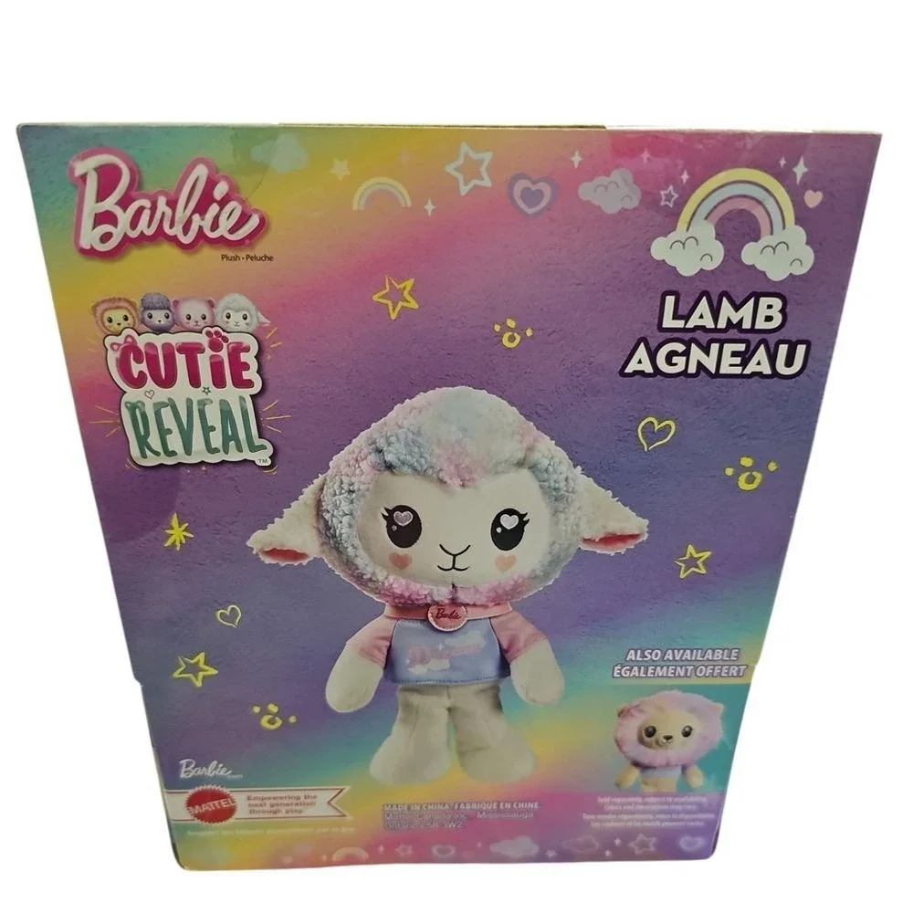 Barbie Cutie Reveal Lamb Plush Toy - Soft Pastel‎ Rainbow Colors with Heart Eyes